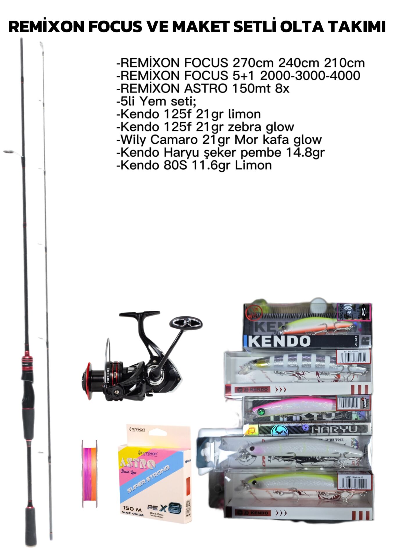 REMİXON FOCUS SPİN MAKET YEM SETLİ OLTA TAKIMI