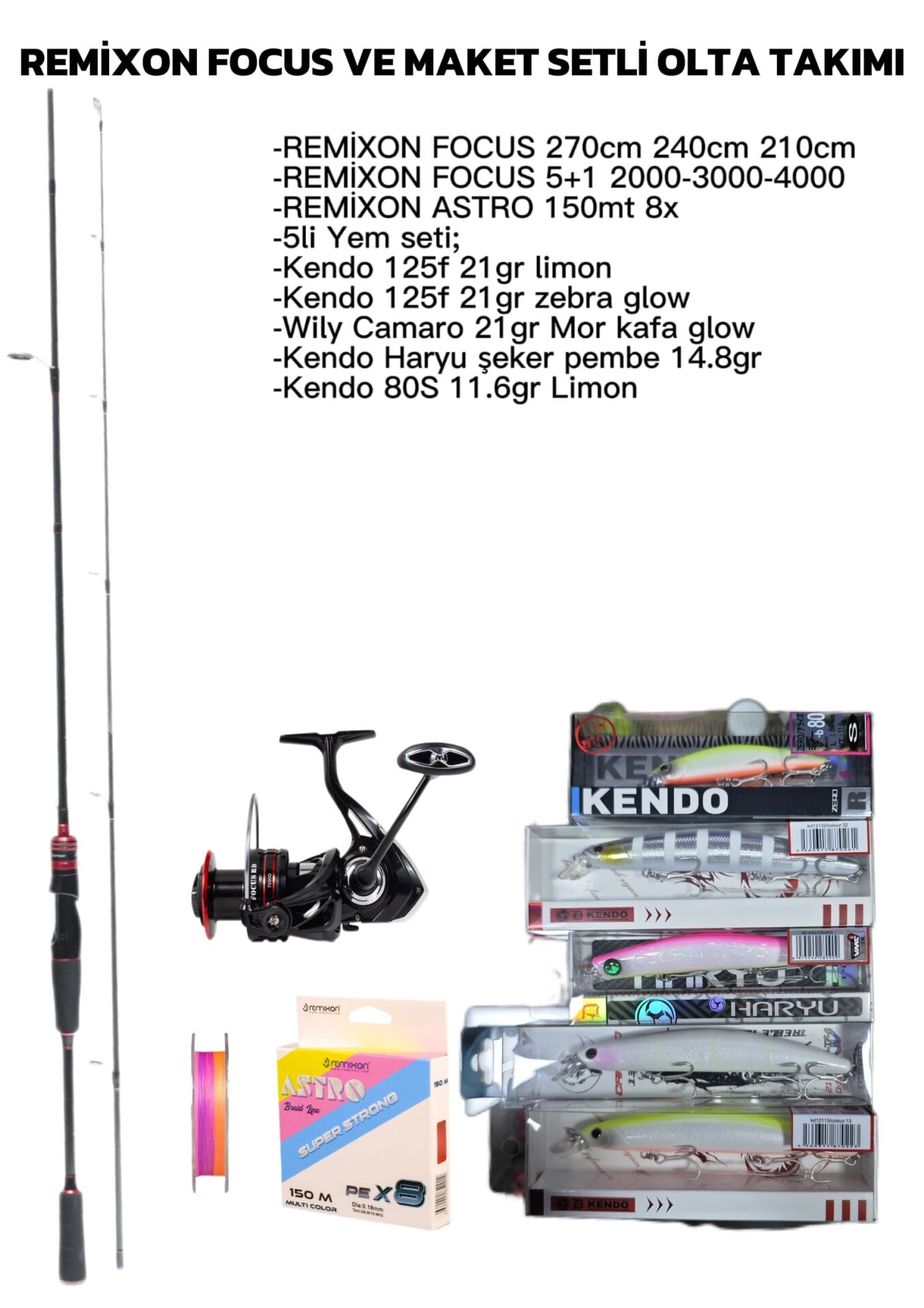 REMİXON FOCUS SPİN MAKET YEM SETLİ OLTA TAKIMI