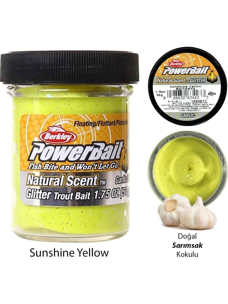 Berkley Power Bait Natural Scent Glitter – Yellow Garlic Sarımsaklı Sarı Hamur