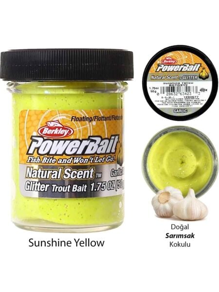Berkley Power Bait Natural Scent Glitter – Yellow Garlic Sarımsaklı Sarı Hamur