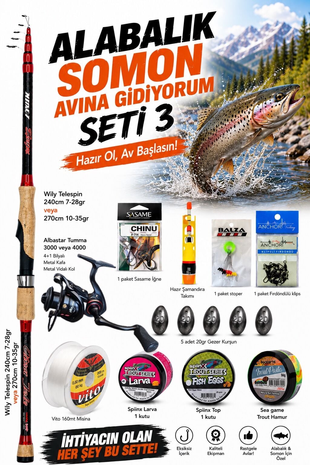 ALABALIK SOMON AVINA GİDİYORUM HAZIR OLTA SETİ 3
