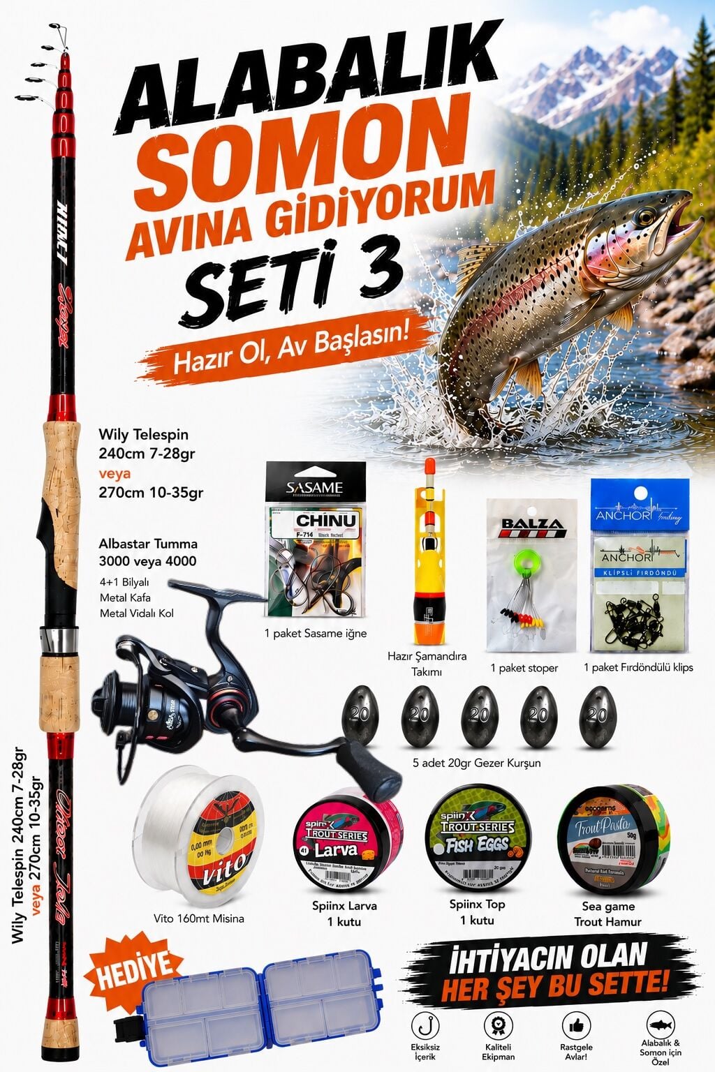 ALABALIK SOMON AVINA GİDİYORUM HAZIR OLTA SETİ 3