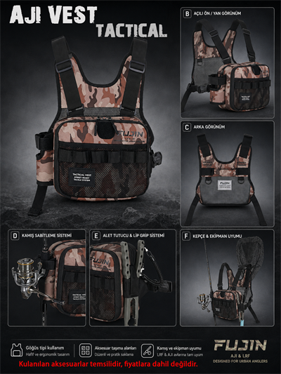 Fujin Tactical Vest Brown Camo Balıkçı Çantası